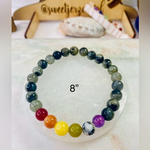 Handmade Gray Labradorite Rainbow Gemstone Bead Unisex Bracelet - Picture 6 of 8